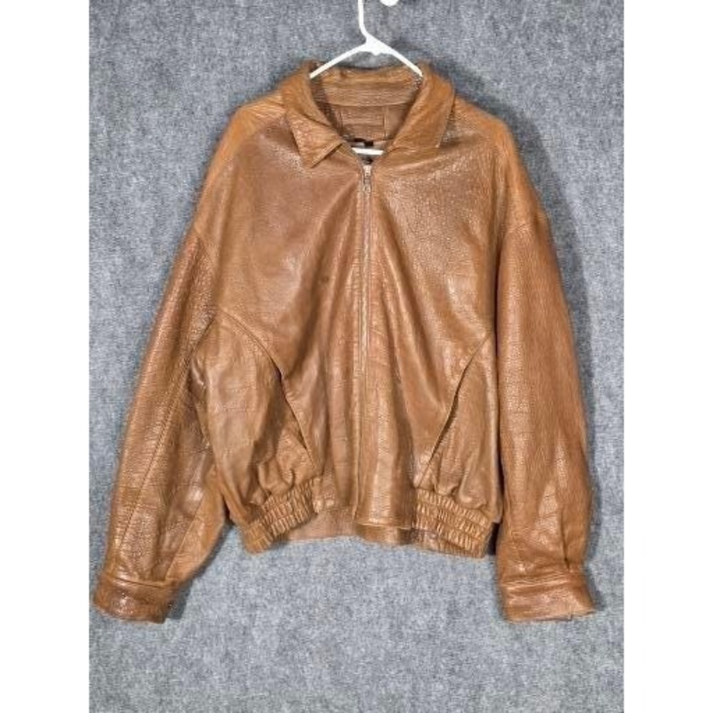 Leather Bomber Jacket Mens XL Brown Distressed Flight Aviator Full Zip Collared